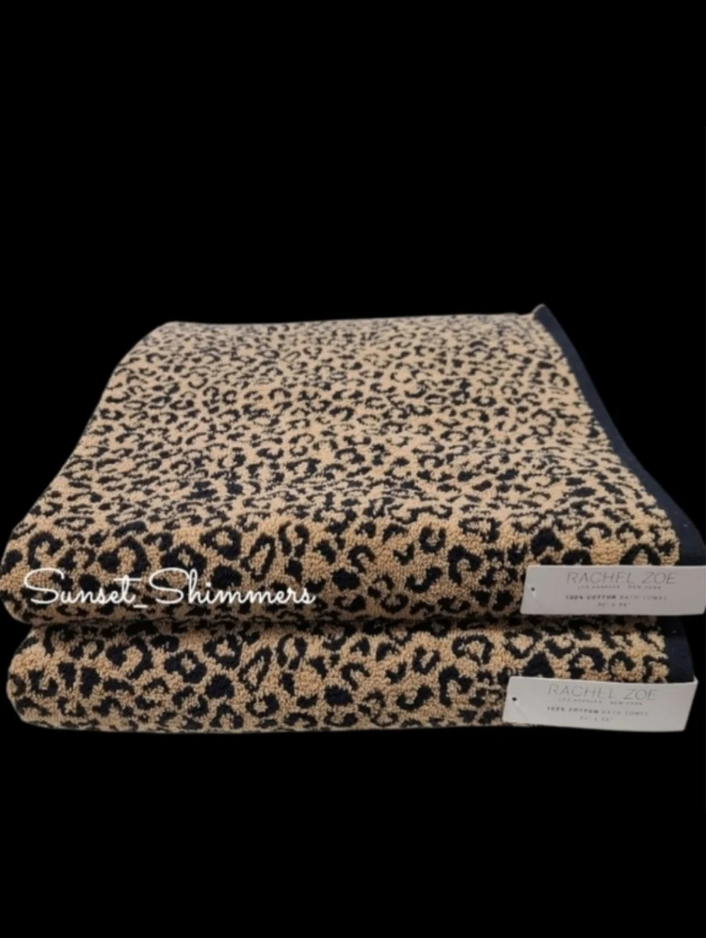 2pc Rachel Zoe Leopard Cheetah Animal Print Bath Towel Set NEW